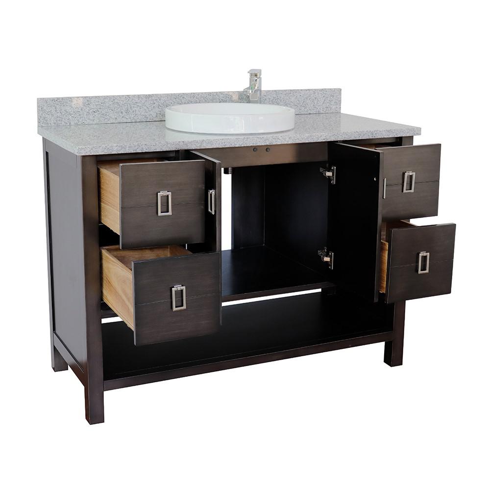49 Single vanity in Silvery Brown finish with Gray granite top and round sink. Picture 6