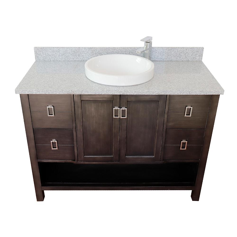 49 Single vanity in Silvery Brown finish with Gray granite top and round sink. Picture 8