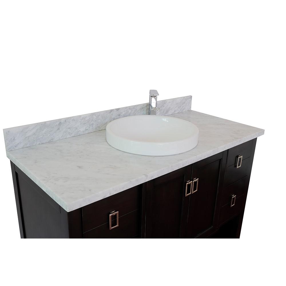 49 Single vanity in Silvery Brown finish with White Carrara top and round sink. Picture 5