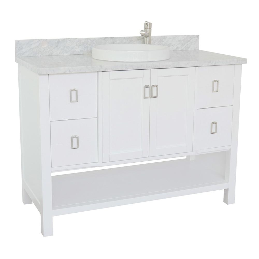 49 Single vanity in White finish with White Carrara top and round sink. Picture 3