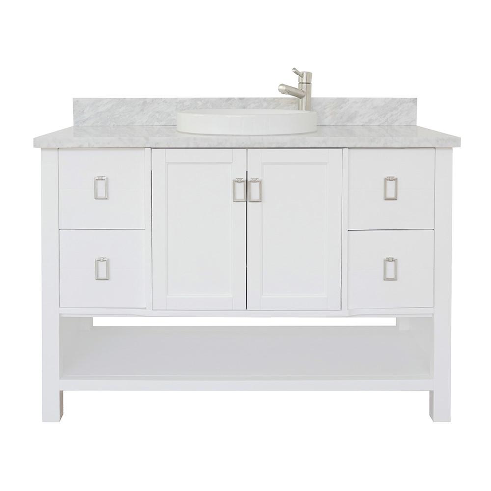 49 Single vanity in White finish with White Carrara top and round sink. Picture 4