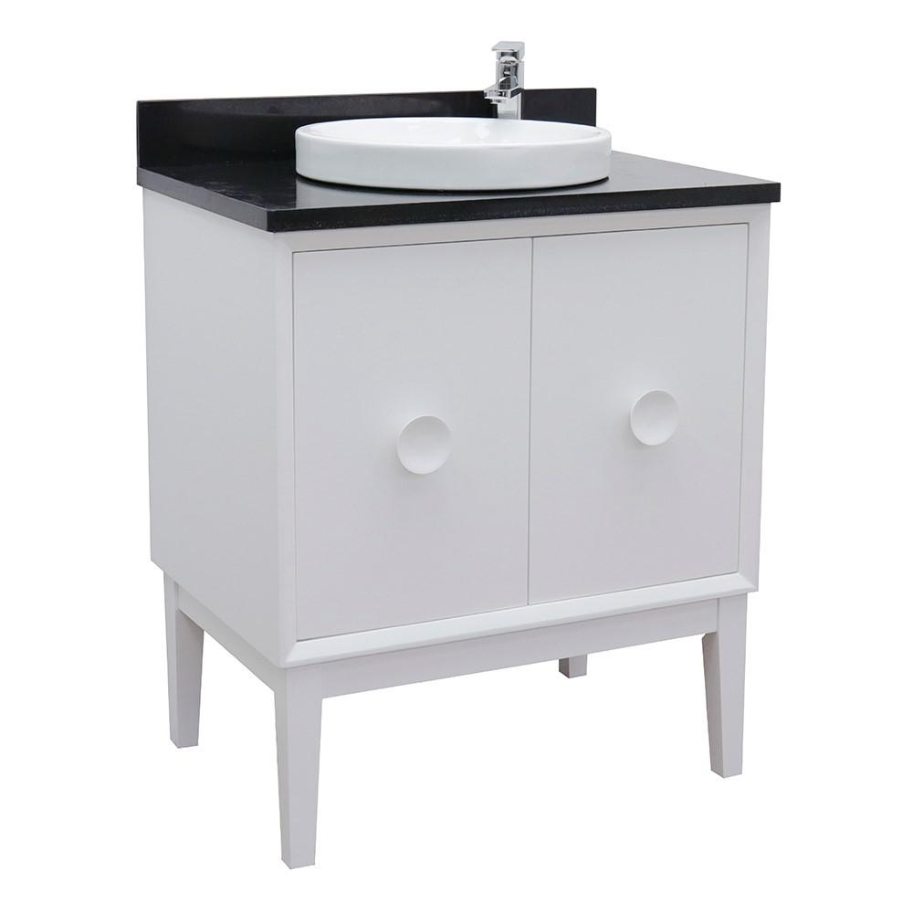31 Single vanity in White finish with Black Galaxy top and round sink. Picture 1
