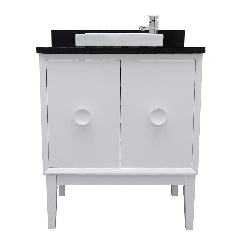 31 Single vanity in White finish with Black Galaxy top and round sink. Picture 3