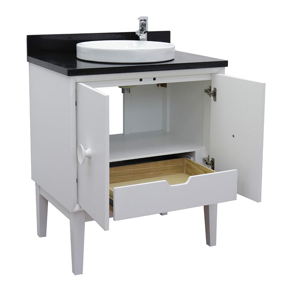 31 Single vanity in White finish with Black Galaxy top and round sink. Picture 5