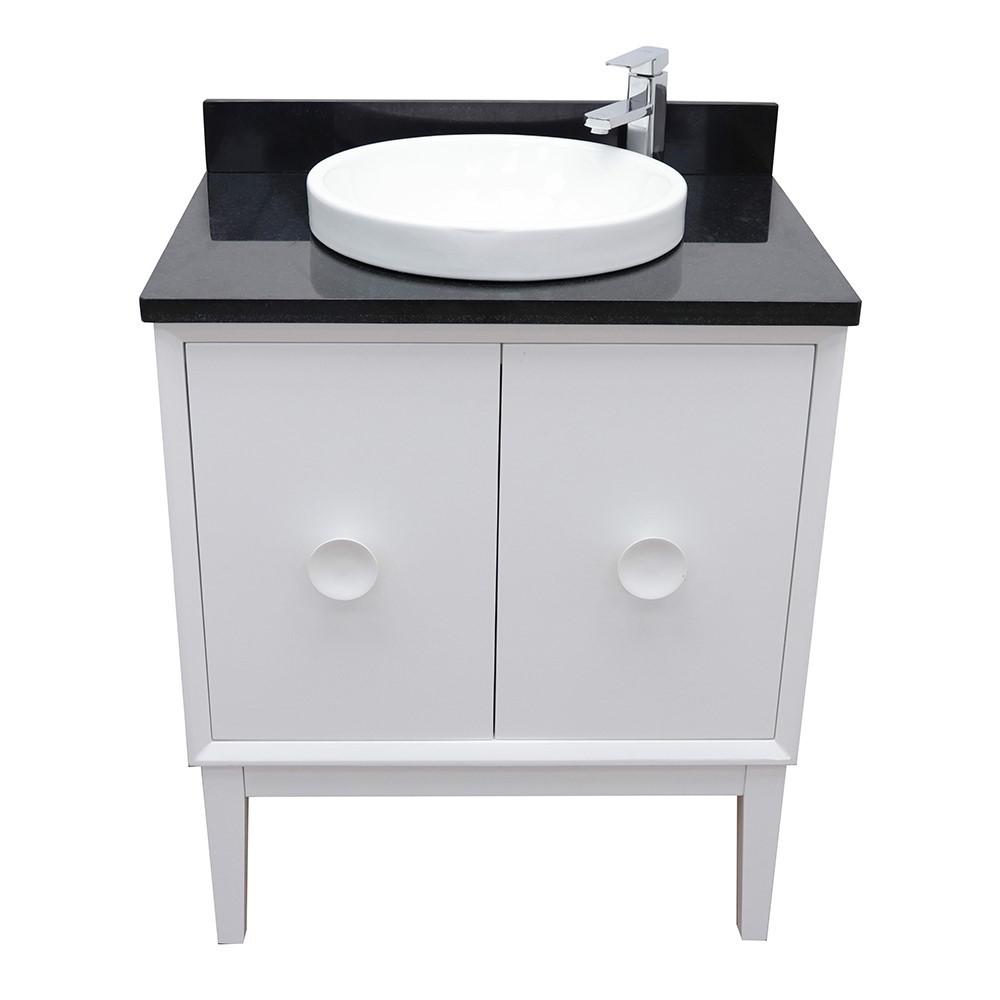 31 Single vanity in White finish with Black Galaxy top and round sink. Picture 7