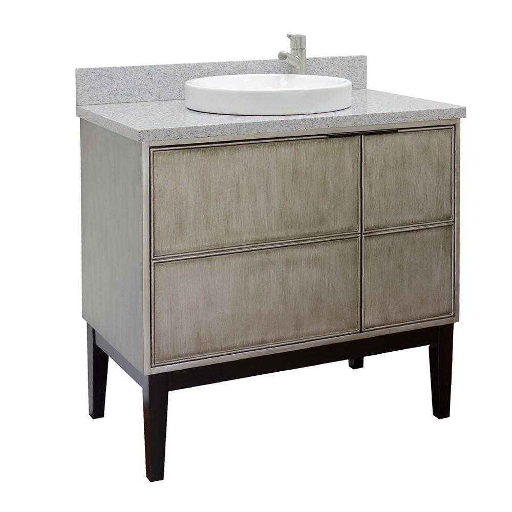 37 Single vanity in Linen Brown finish with Gray granite top and round sink. Picture 3
