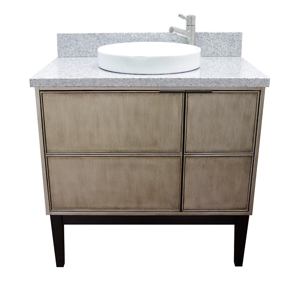 37 Single vanity in Linen Brown finish with Gray granite top and round sink. Picture 6