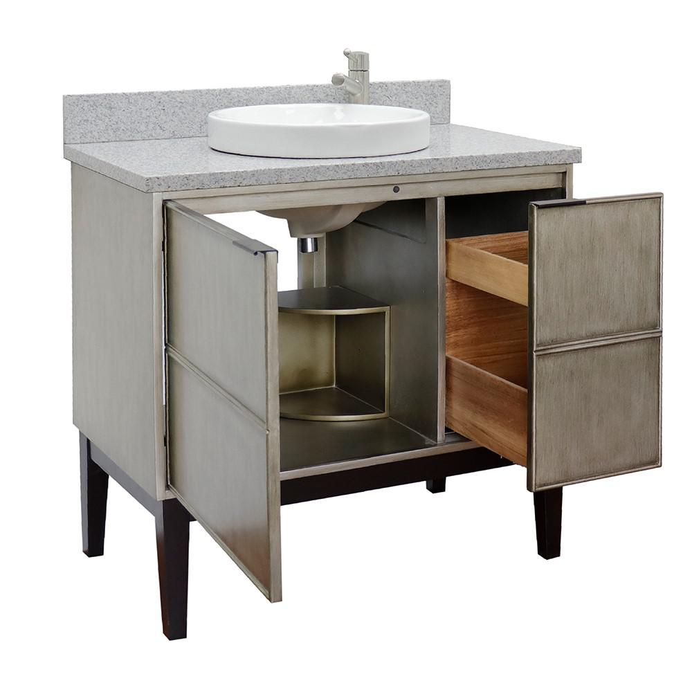 37 Single vanity in Linen Brown finish with Gray granite top and round sink. Picture 8