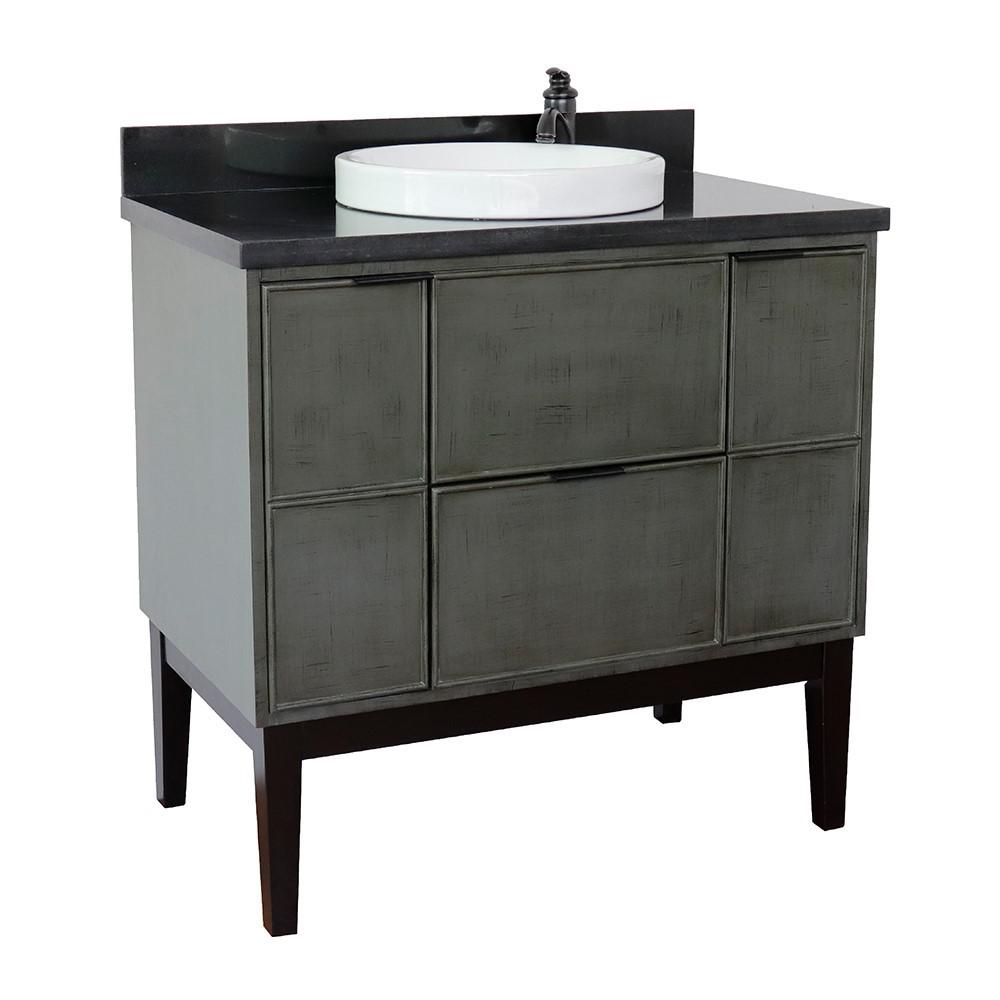 37 Single vanity in Linen Gray finish with Black Galaxy top and round sink. Picture 3