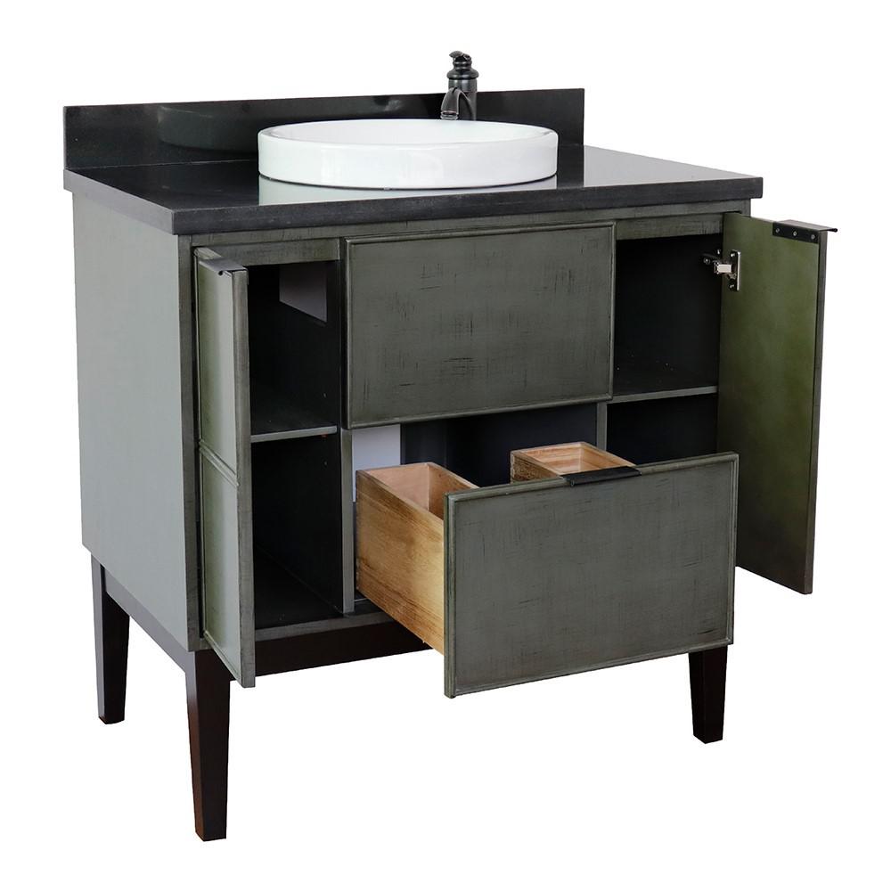 37 Single vanity in Linen Gray finish with Black Galaxy top and round sink. Picture 10