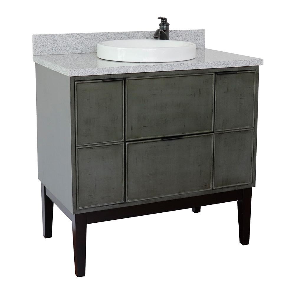 37 Single vanity in Linen Gray finish with Gray granite top and round sink. Picture 3