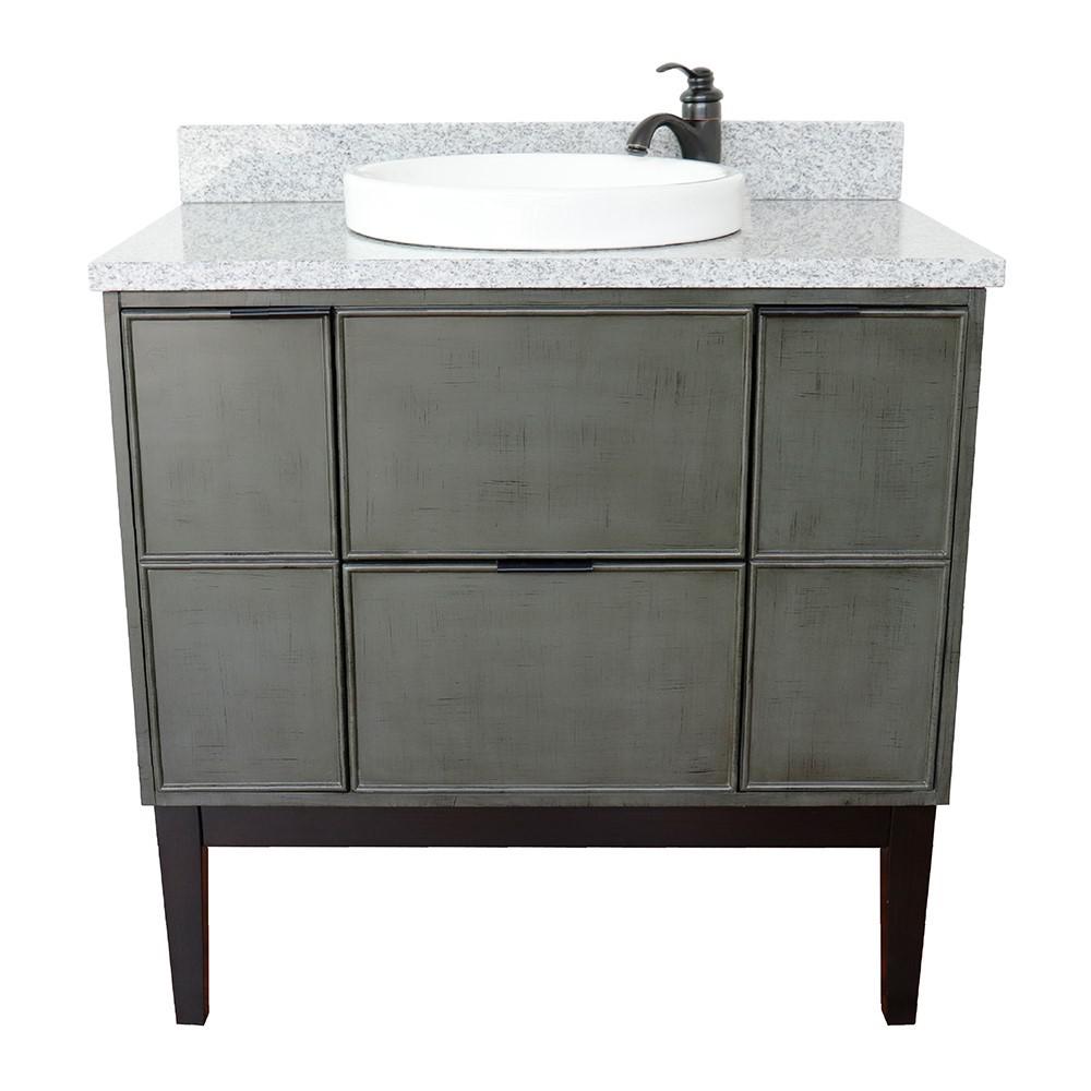 37 Single vanity in Linen Gray finish with Gray granite top and round sink. Picture 8