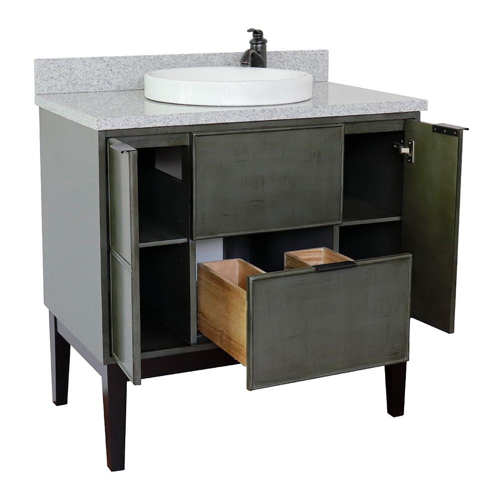 37 Single vanity in Linen Gray finish with Gray granite top and round sink. Picture 10