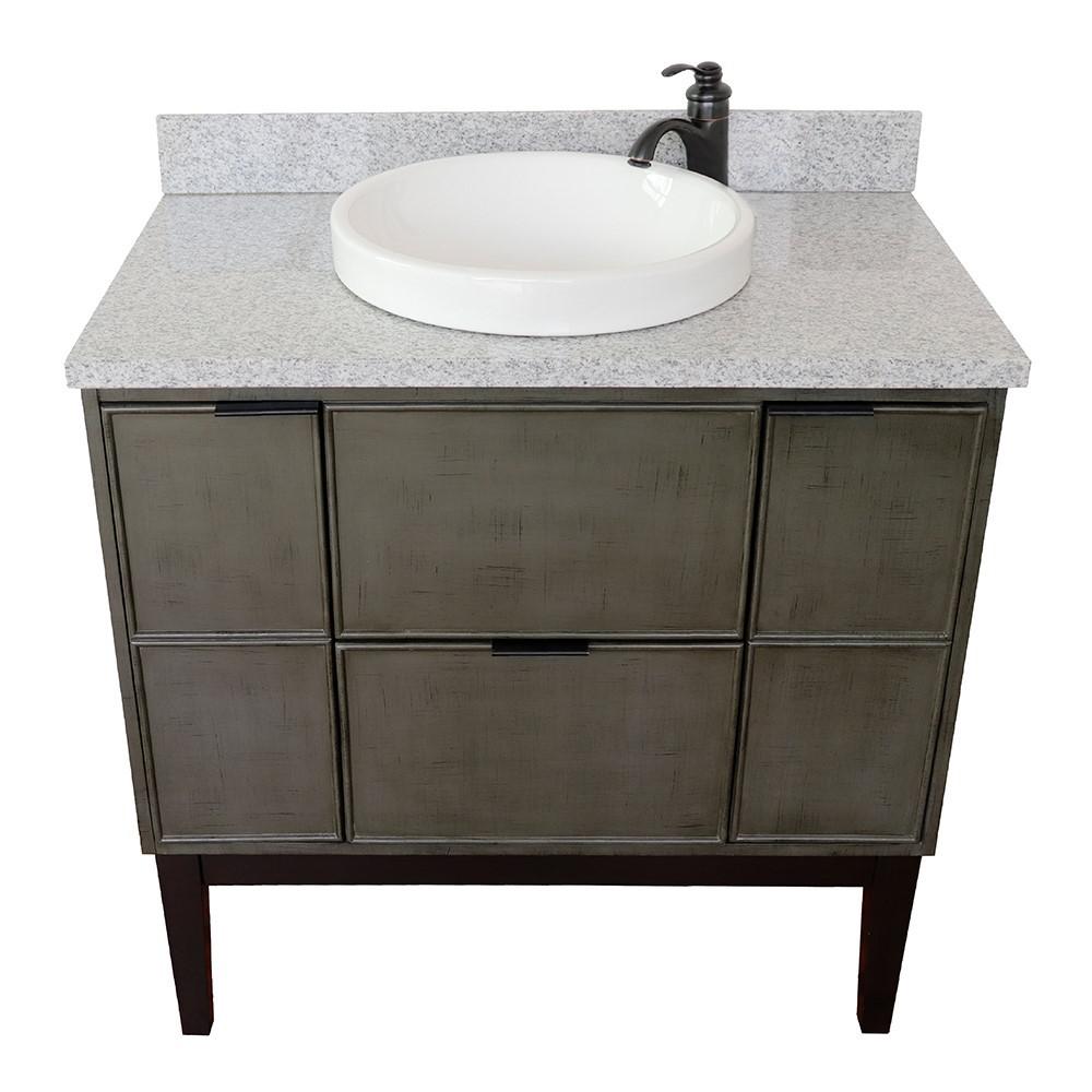 37 Single vanity in Linen Gray finish with Gray granite top and round sink. Picture 12