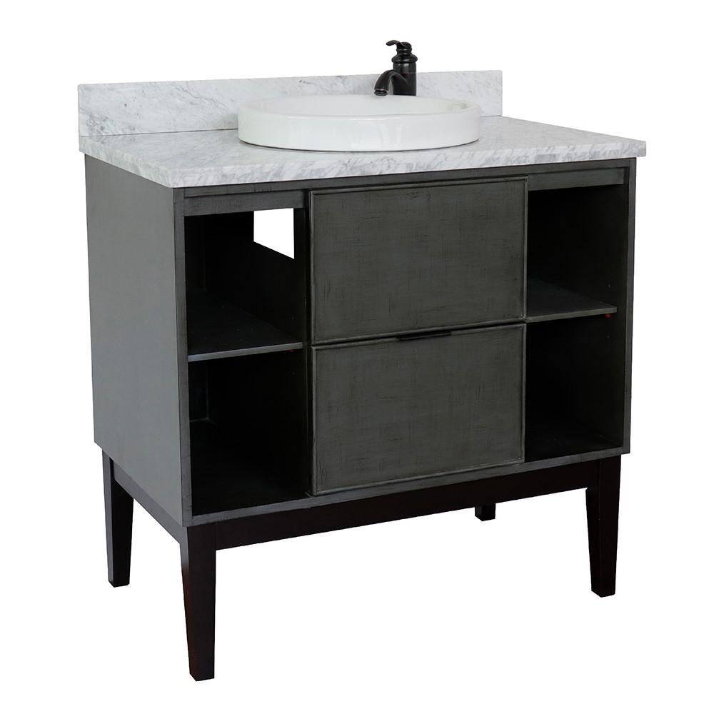 37 Single vanity in Linen Gray finish with White Carrara top and round sink. Picture 3