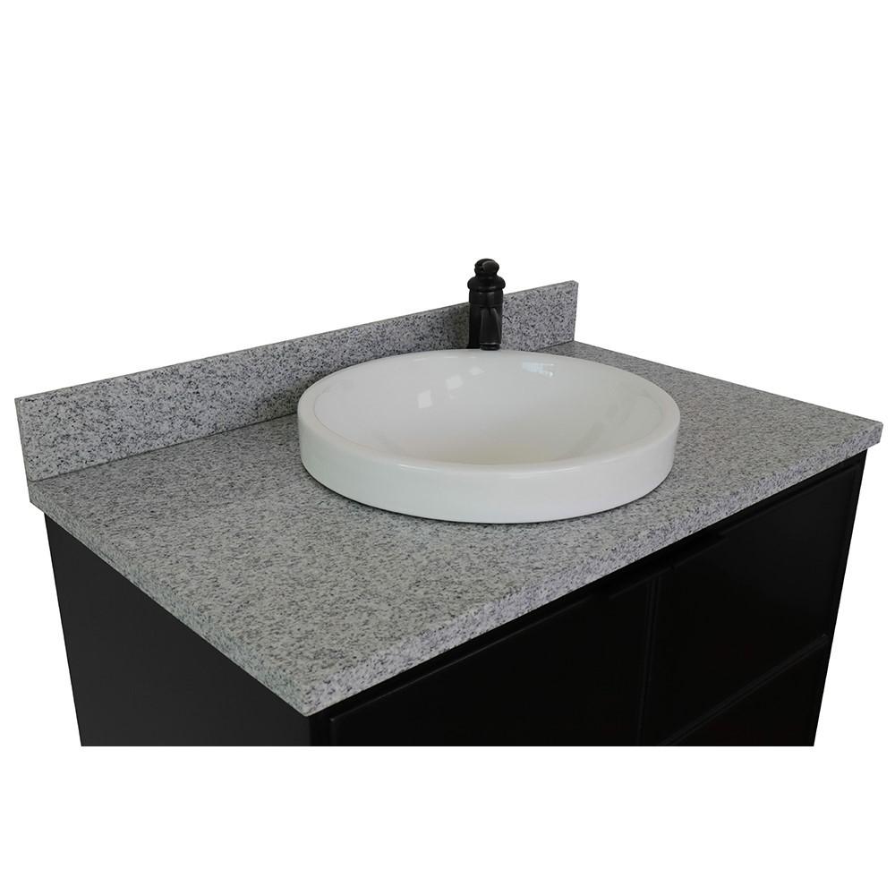 Single wall mount vanity in Cappuccino with Gray granite top and round sink. Picture 4