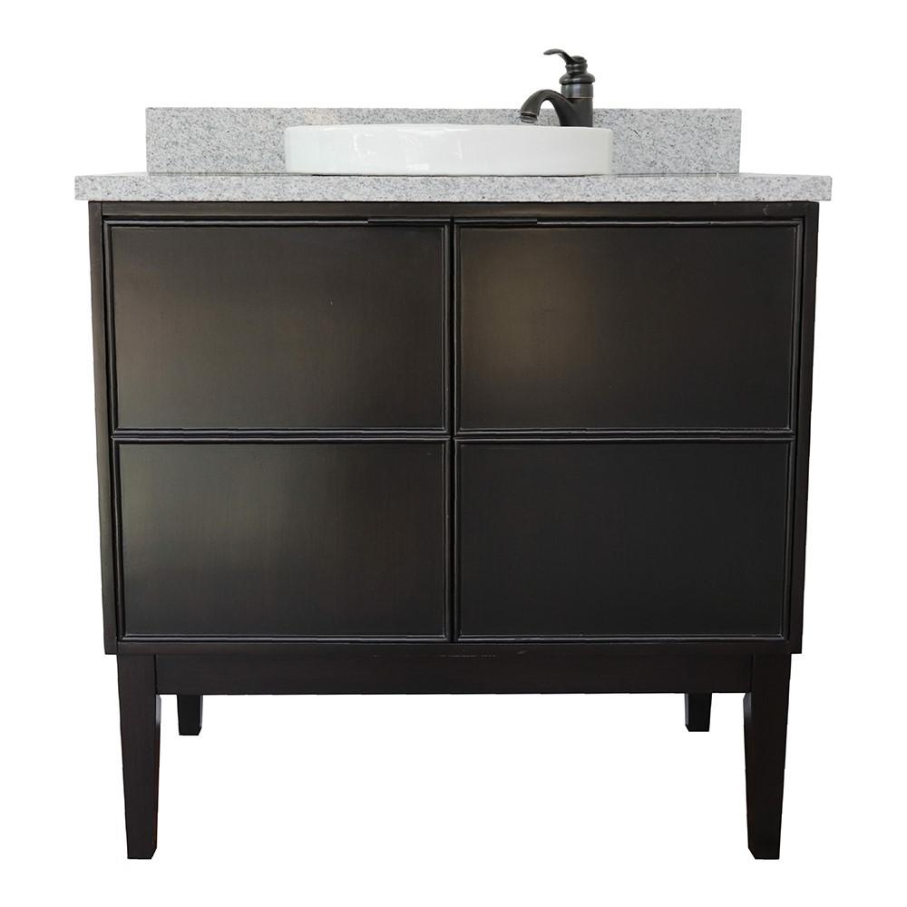 37 Single vanity in Cappuccino finish with Gray granite top and round sink. Picture 3