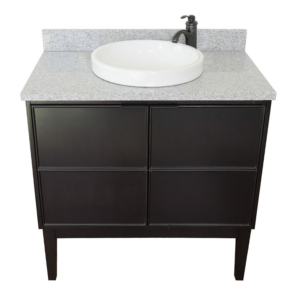 37 Single vanity in Cappuccino finish with Gray granite top and round sink. Picture 7