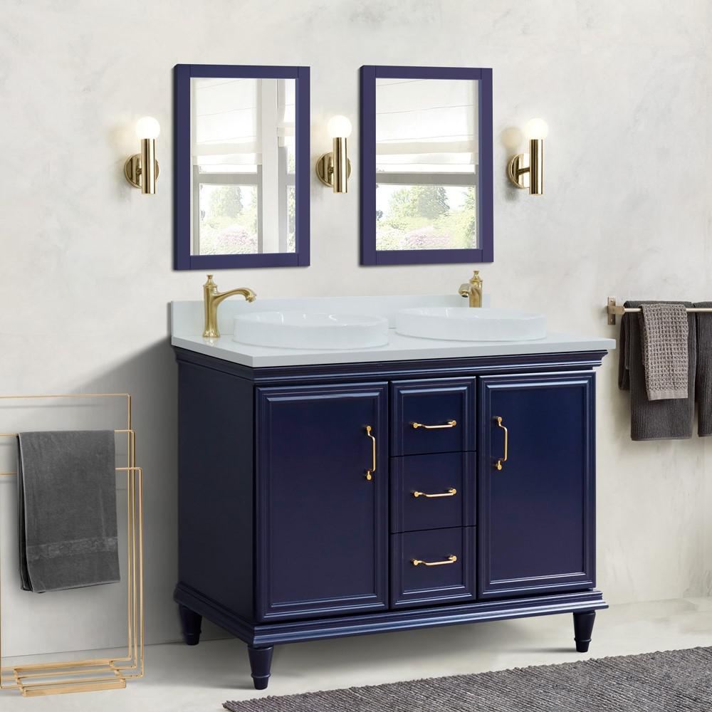 49 Double vanity in Blue finish with White quartz and round sink. Picture 2
