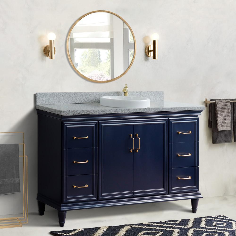 61 Single sink vanity in Blue finish and Gray granite and round sink. Picture 2