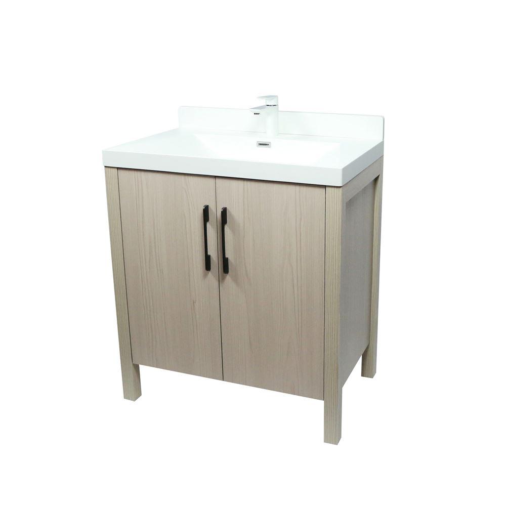 31.5 Single Sink Vanity In Light Gray Finish with White Ceramic Top. Picture 1