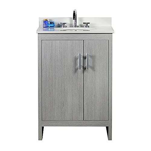25 Single vanity in Gray Pine finish top with White Quartz and oval sink. Picture 1