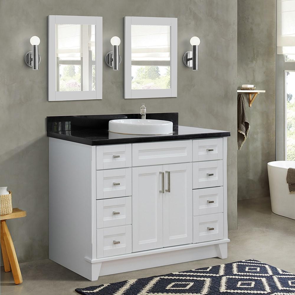 49 Single sink vanity in White finish with Black galaxy granite and round sink. Picture 1