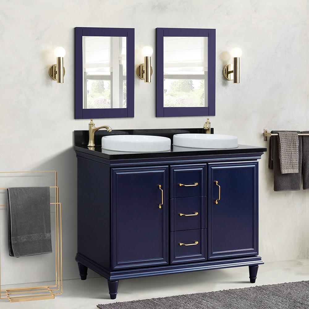 49 Double vanity in Blue finish with Black galaxy and round sink. Picture 1