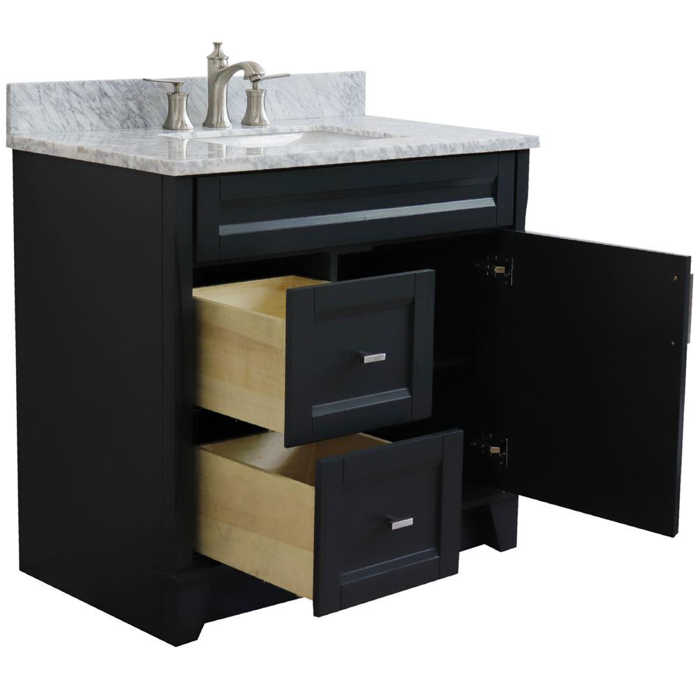 Single sink vanity in Dark Gray with White Carrara marble and rectangle sink. Picture 2