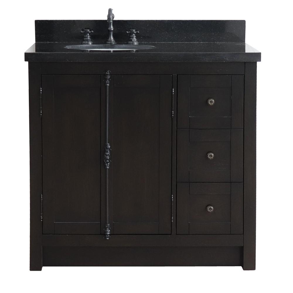 37 Single vanity in Brown Ash finish with Black galaxy top and oval sink. Picture 6
