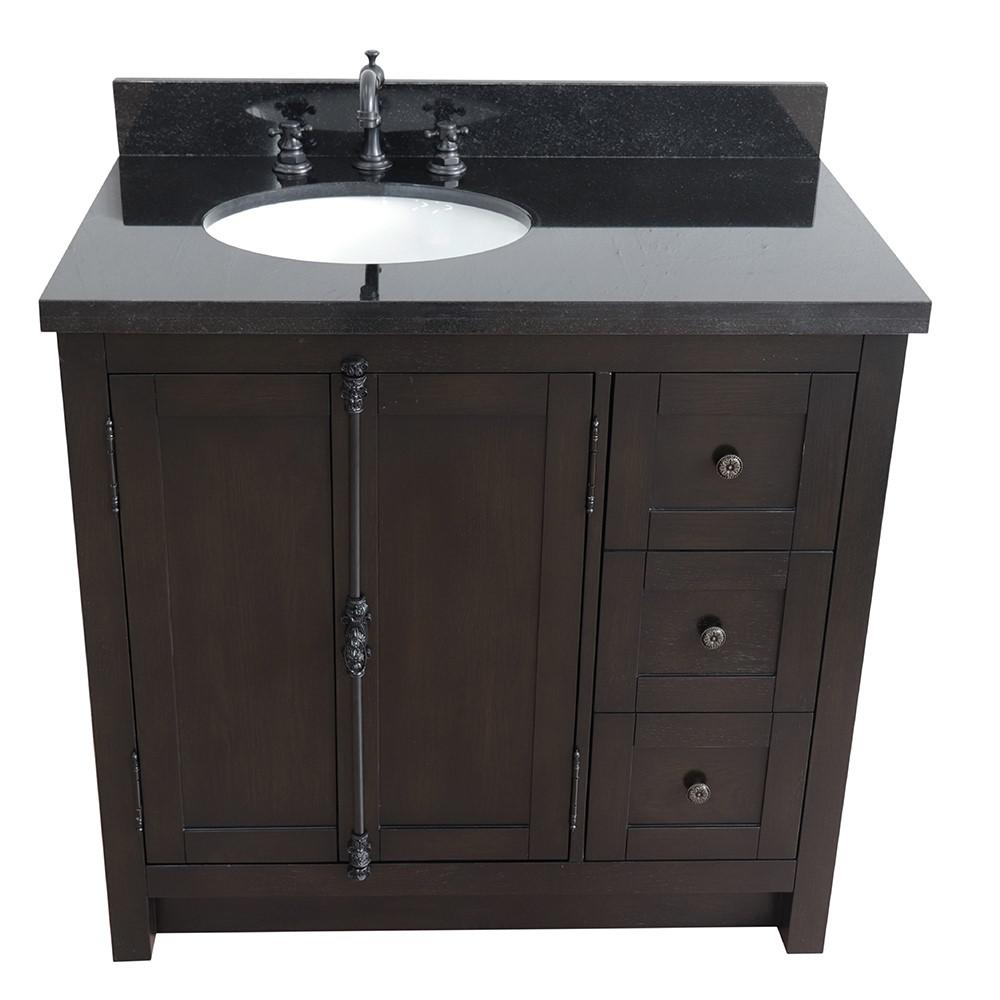 37 Single vanity in Brown Ash finish with Black galaxy top and oval sink. Picture 10