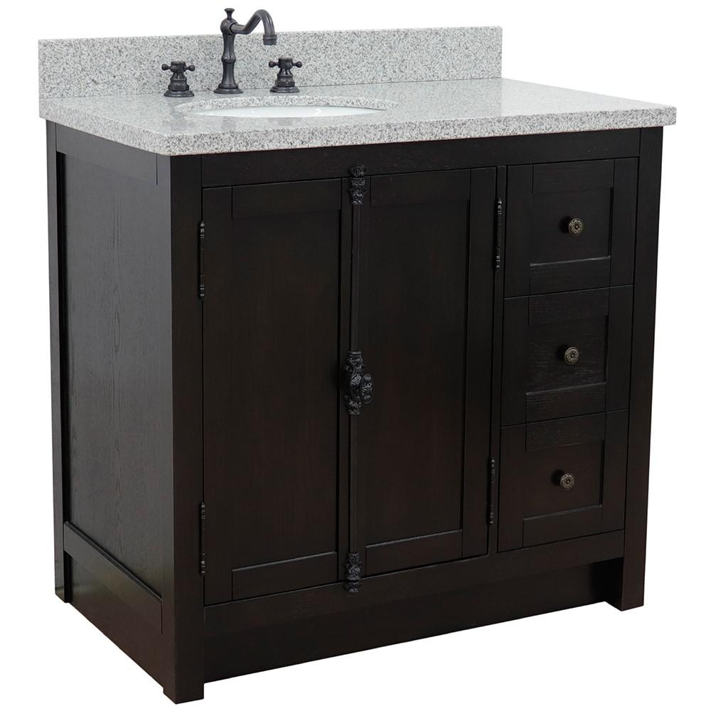 37 Single vanity in Brown Ash finish with Gray granite top and oval sink. Picture 3
