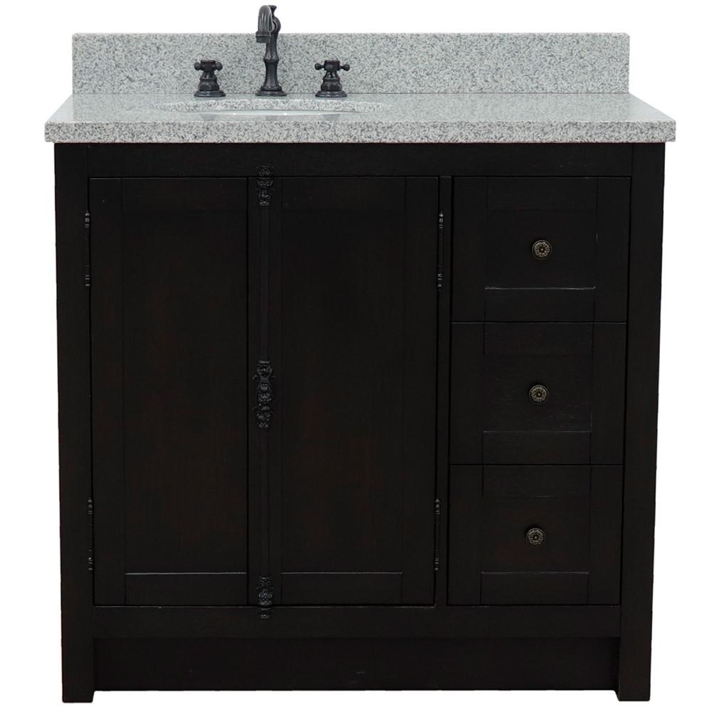 37 Single vanity in Brown Ash finish with Gray granite top and oval sink. Picture 7