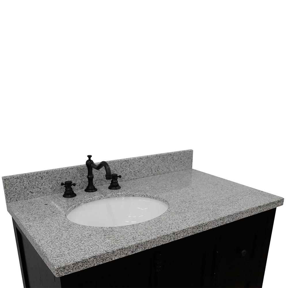 37 Single vanity in Brown Ash finish with Gray granite top and oval sink. Picture 8