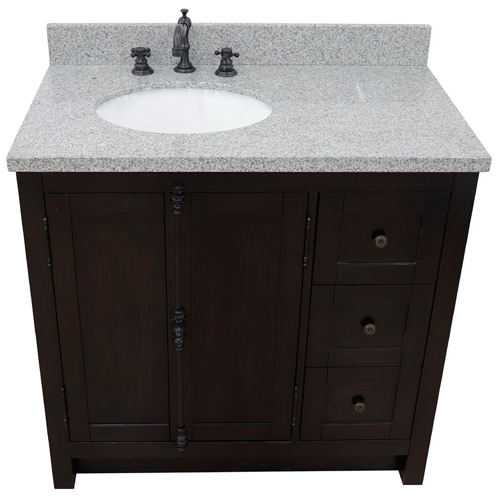37 Single vanity in Brown Ash finish with Gray granite top and oval sink. Picture 11