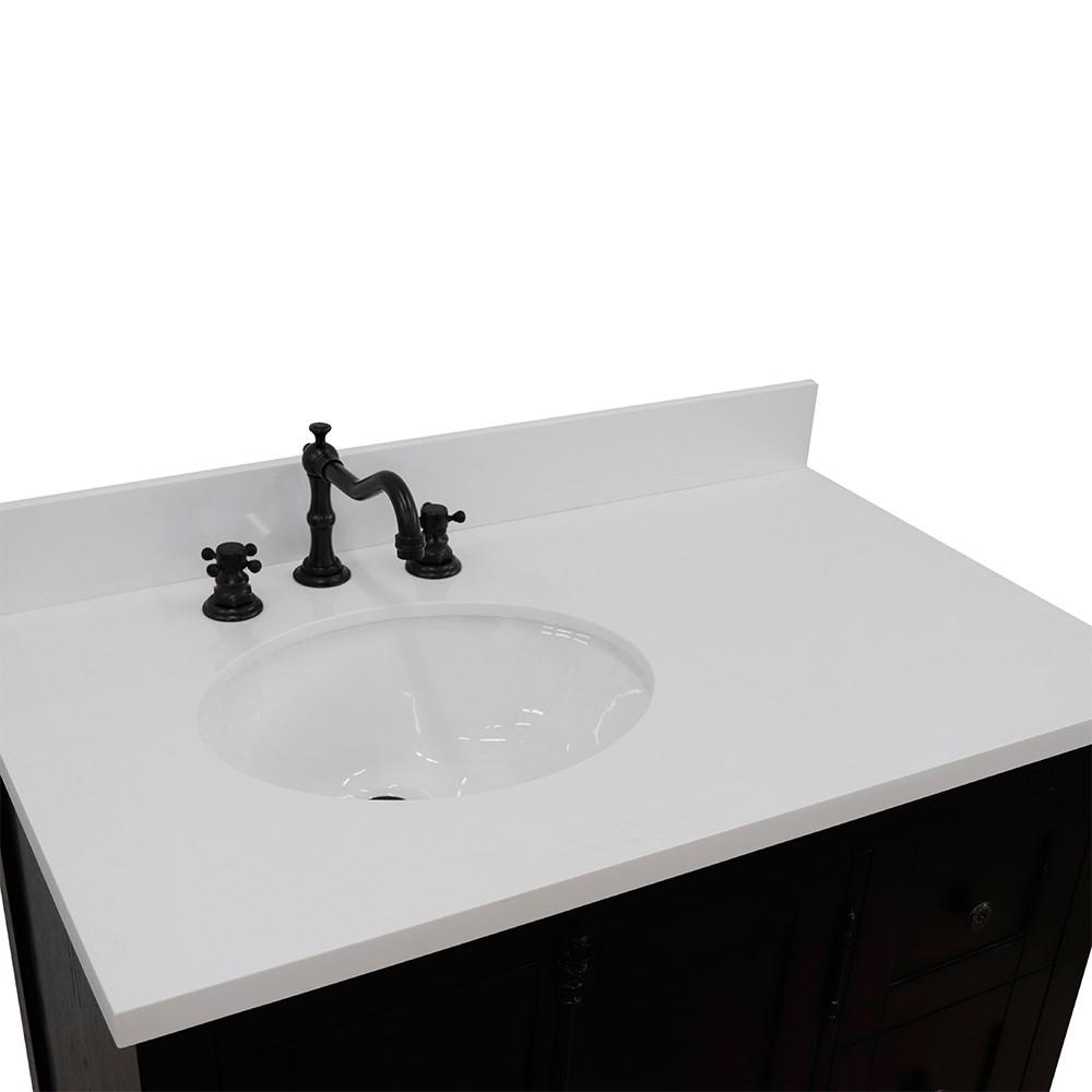 37 Single vanity in Brown Ash finish with White quartz top and oval sink. Picture 7