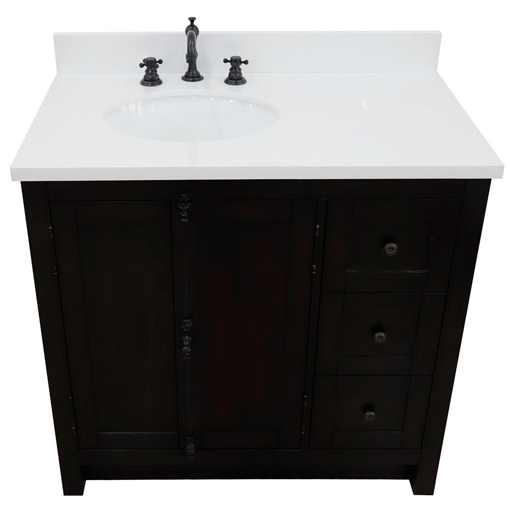 37 Single vanity in Brown Ash finish with White quartz top and oval sink. Picture 10