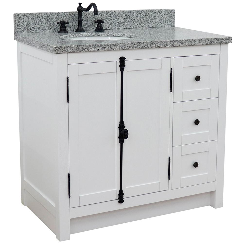 37 Single vanity in Glacier Ash finish with Gray granite top and oval sink. Picture 3