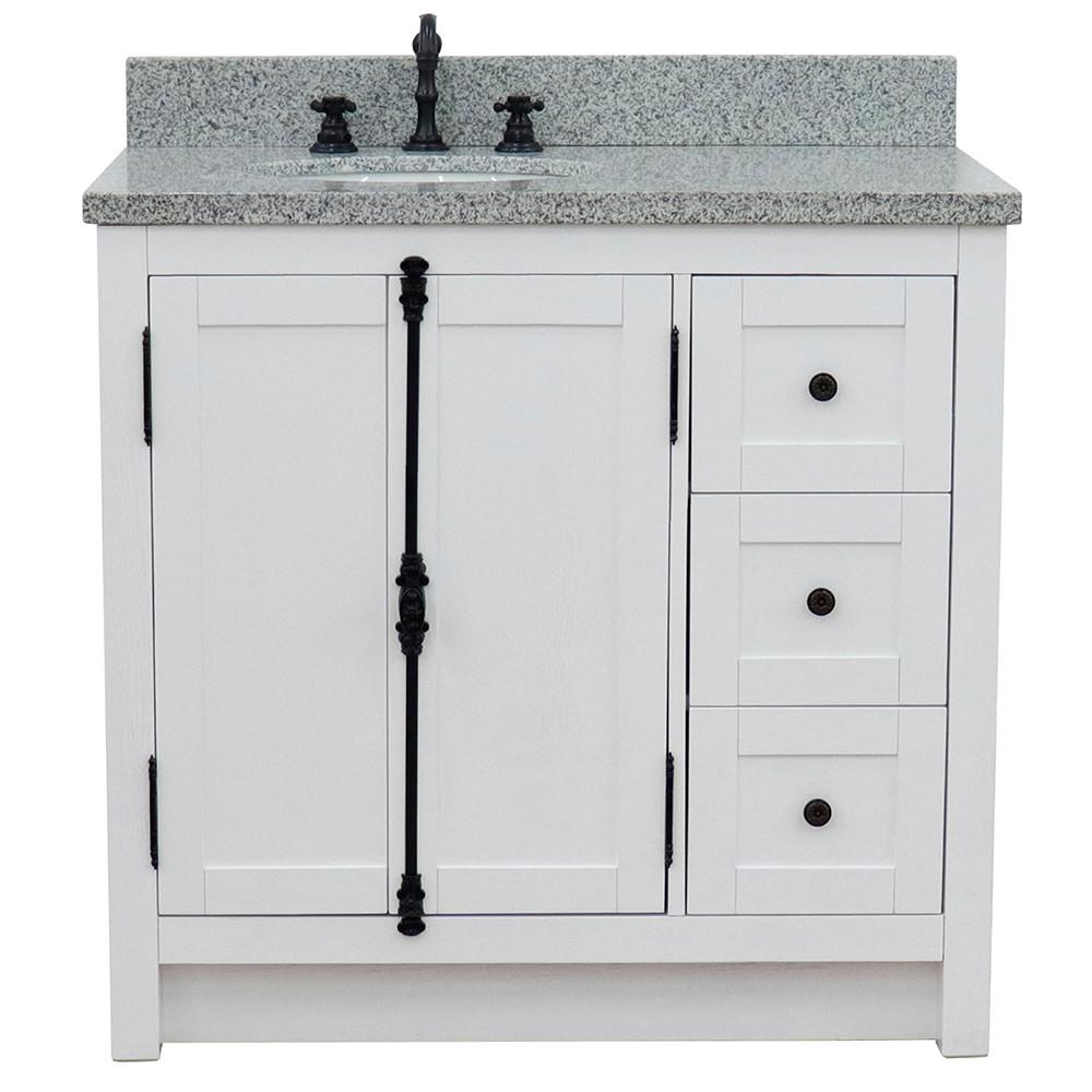 37 Single vanity in Glacier Ash finish with Gray granite top and oval sink. Picture 4