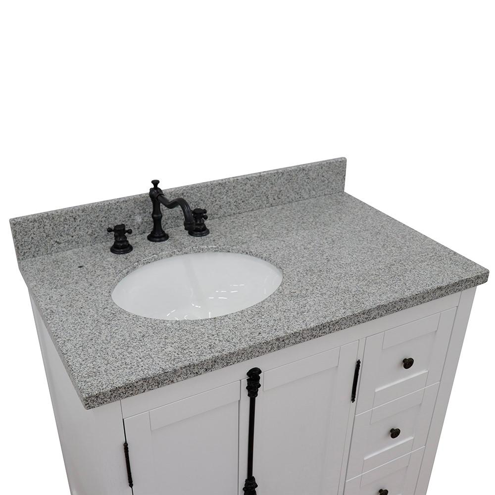 37 Single vanity in Glacier Ash finish with Gray granite top and oval sink. Picture 5