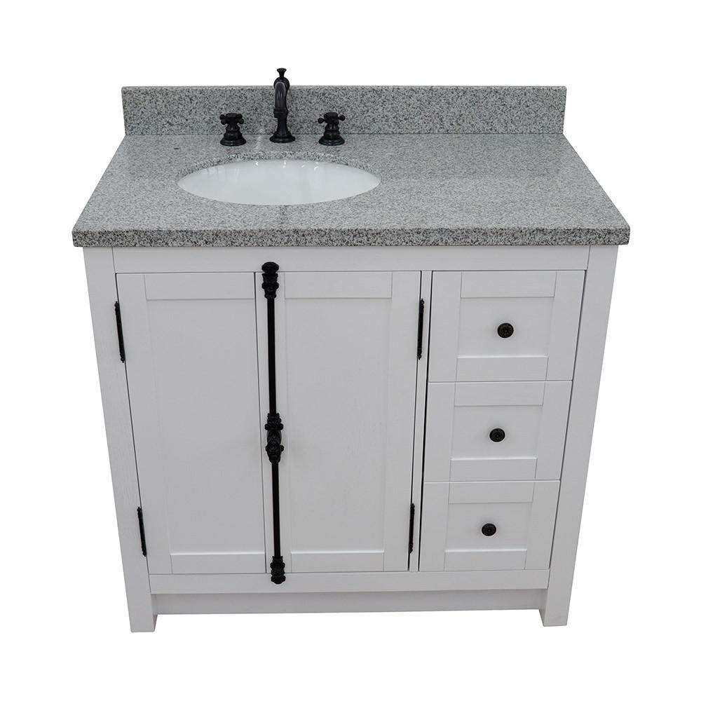 37 Single vanity in Glacier Ash finish with Gray granite top and oval sink. Picture 8
