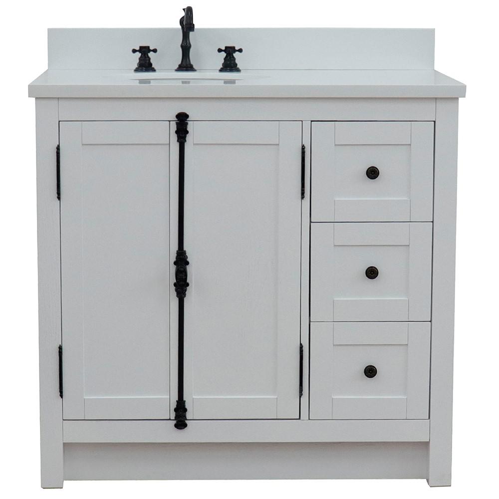37 Single vanity in Glacier Ash finish with White quartz top and oval sink. Picture 4