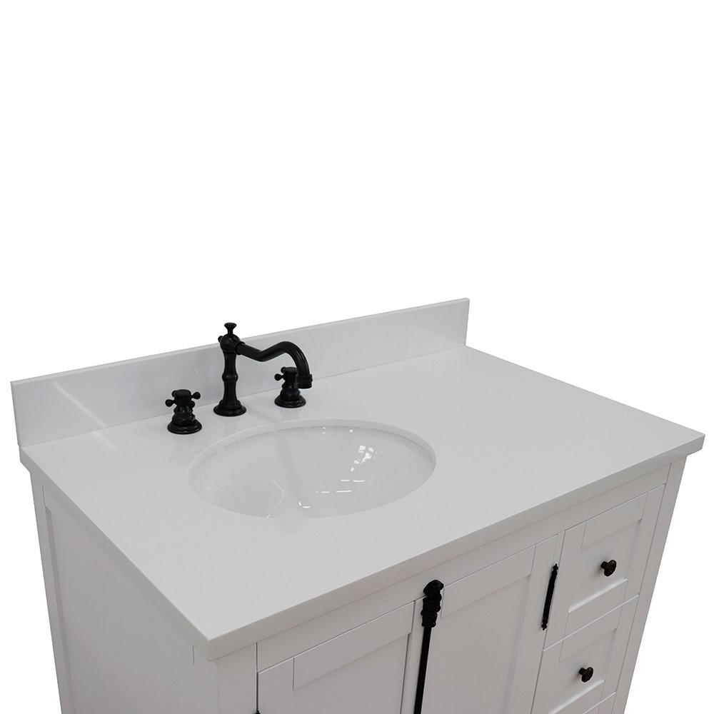 37 Single vanity in Glacier Ash finish with White quartz top and oval sink. Picture 5
