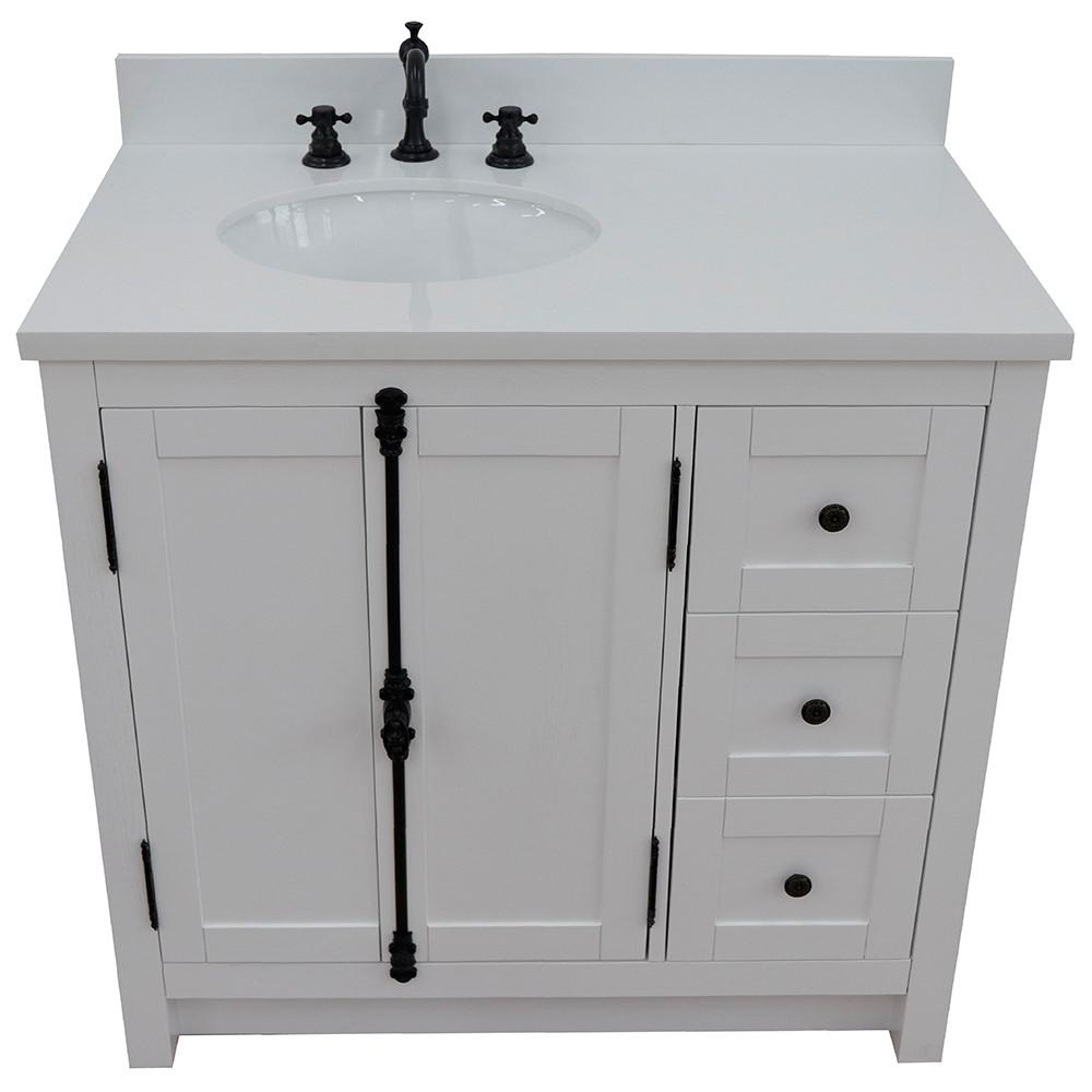 37 Single vanity in Glacier Ash finish with White quartz top and oval sink. Picture 8