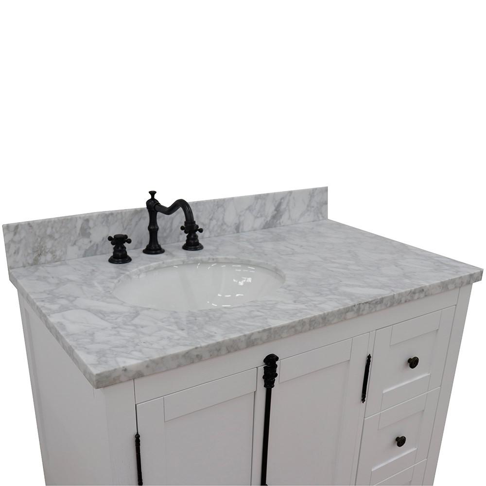 37 Single vanity in Glacier Ash finish with White Carrara top and oval sink. Picture 5