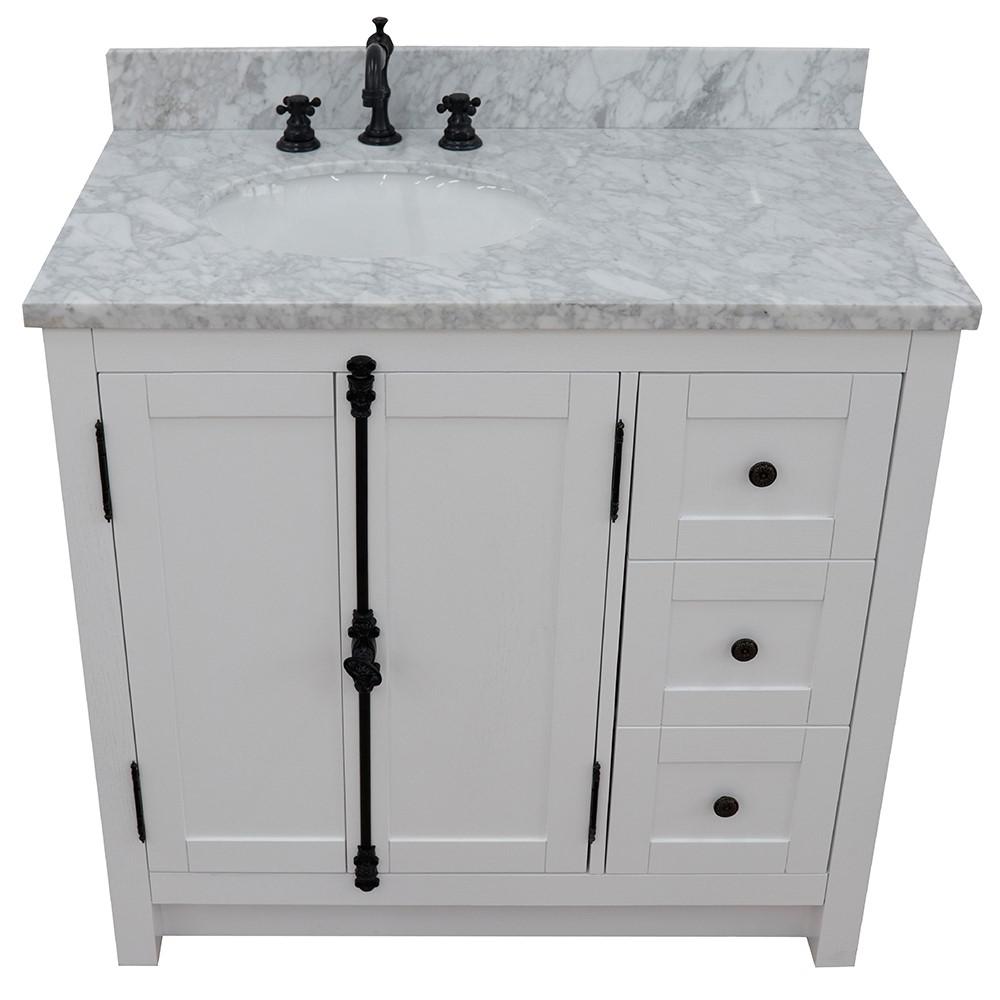 37 Single vanity in Glacier Ash finish with White Carrara top and oval sink. Picture 8