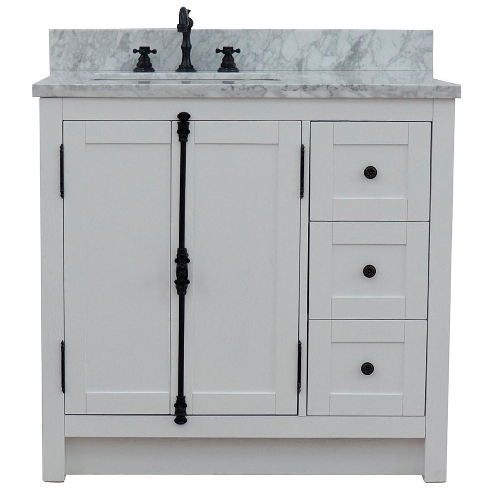Single vanity in Glacier Ash finish with White Carrara top and rectangle sink. Picture 4