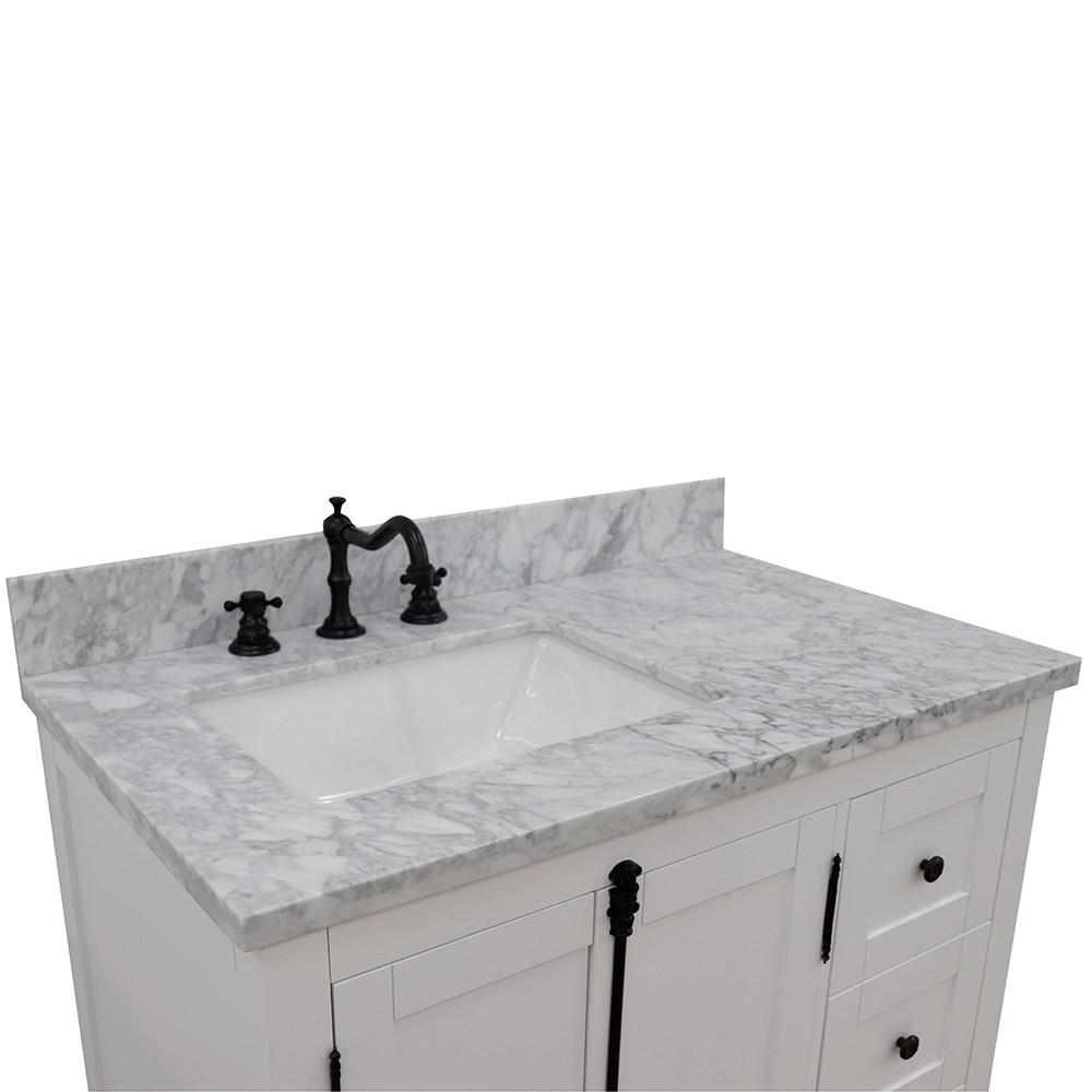 Single vanity in Glacier Ash finish with White Carrara top and rectangle sink. Picture 5