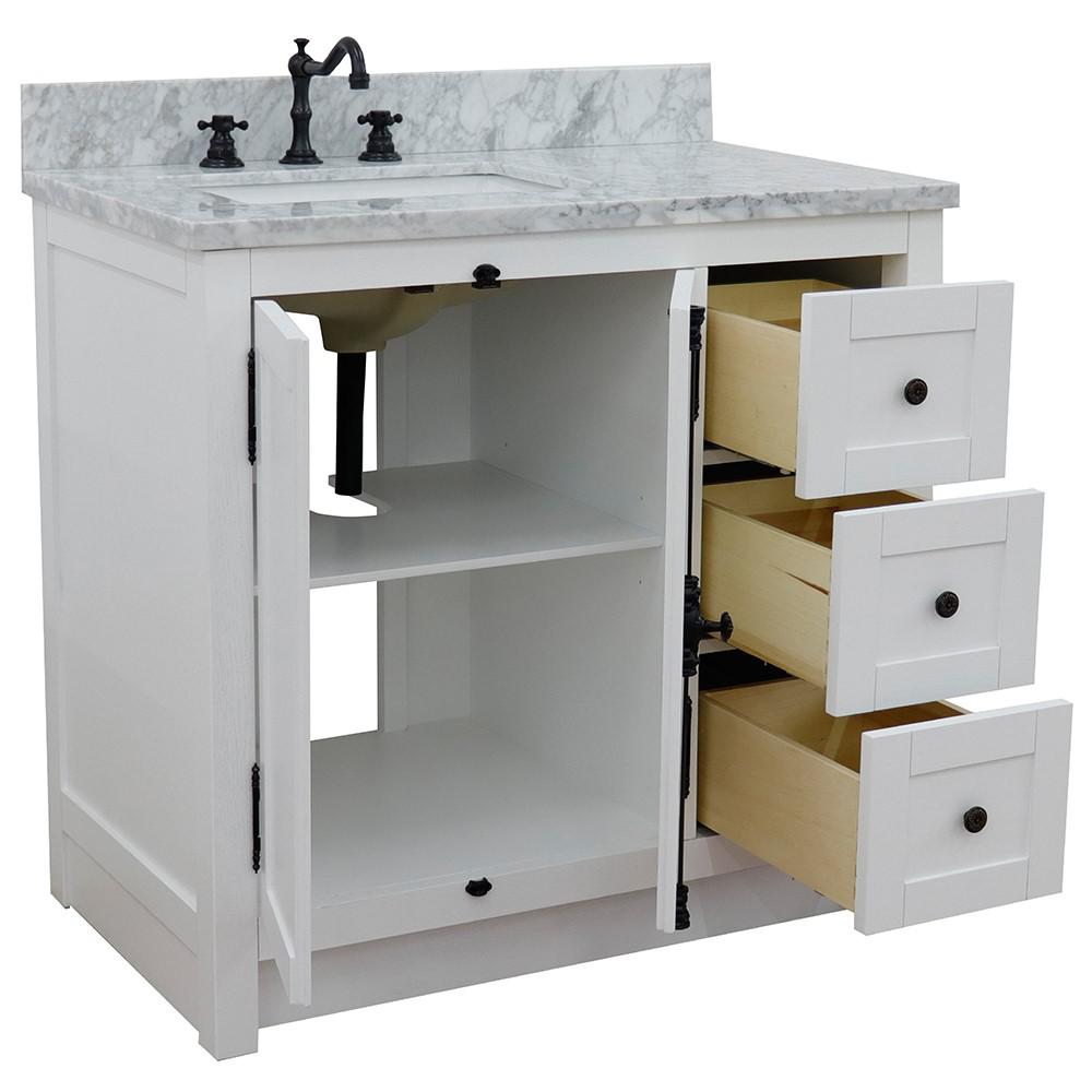 Single vanity in Glacier Ash finish with White Carrara top and rectangle sink. Picture 6