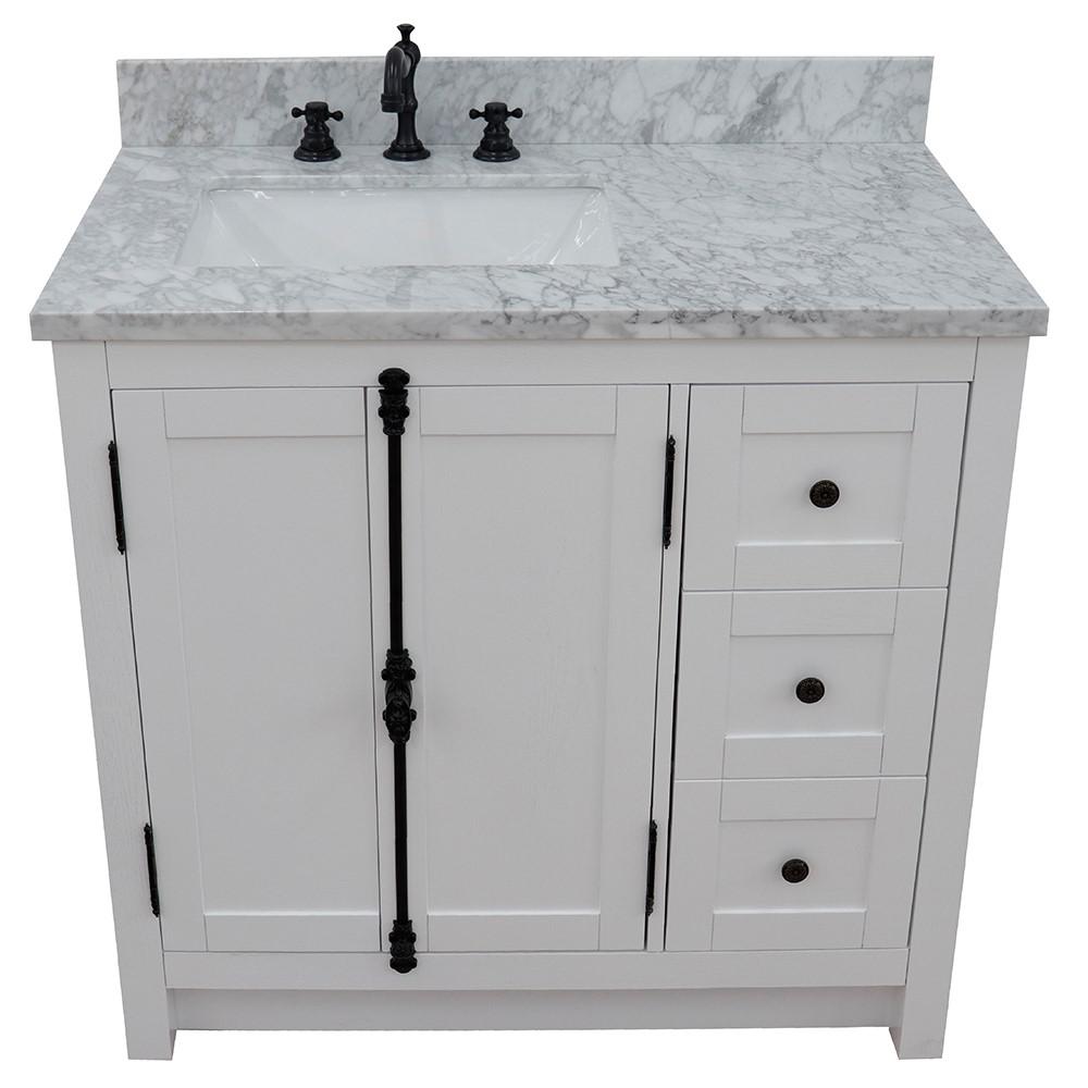 Single vanity in Glacier Ash finish with White Carrara top and rectangle sink. Picture 8